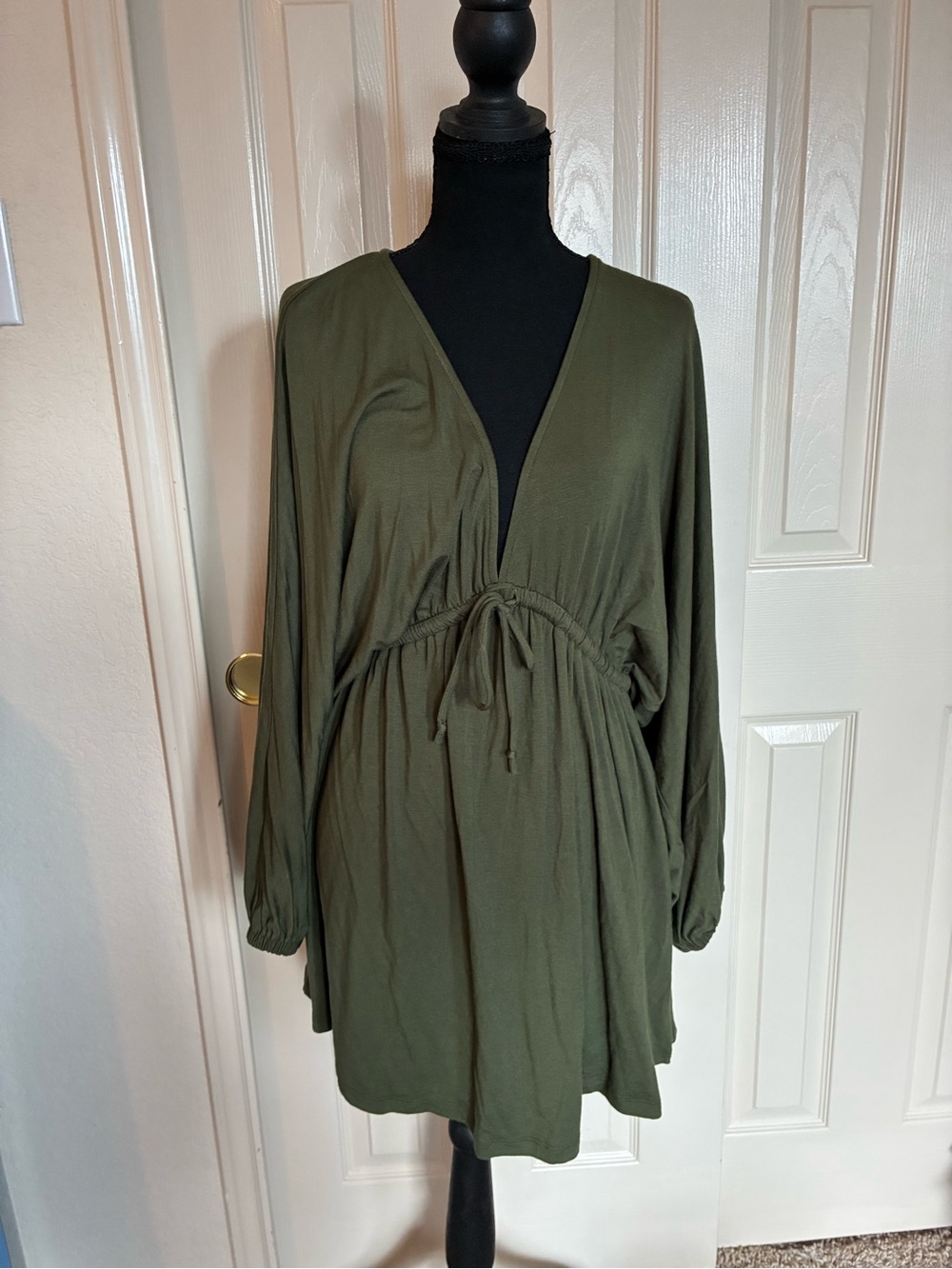 Three Bird Nest Olive Green V-Neck Drawstring Tunic